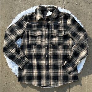 Boutique Brand Brown and Black Button Down Plaid Flannel Shirt Size Small NWOT